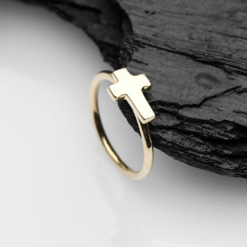 Detail View 1 of 14 Karat Gold Cross Bendable Hoop Ring